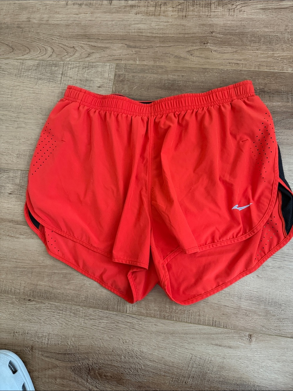 Red mens SAUCONY Running Shorts with Reflective Logo